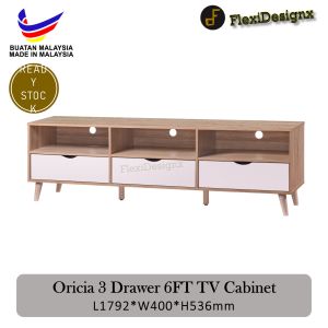 ORICIA Solid Durable Compartment 6FT TV Cabinet / TV Console / Modern Design / Natural + White / Home Tv Cabinet / 1800MM TV CONSOLE / Product Malaysia