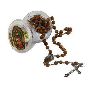 Elegant Wooden Beads Rosary Necklace for Men and Women Prayer Necklace with Our Lady of Guadalupe and Crucifix Gift Box