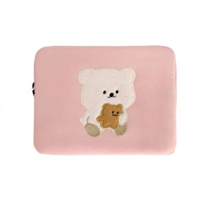Cute Bear Laptop Bag Quilted Cotton Shockproof Tablet Sleeve Case Computer Soft Protective Pouch 11/13inch Laptop