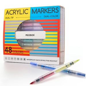 MEEDEN Acrylic Paint Markers Dual Tip: Brush Tip Acrylic Marker with Automatic Ink Control for Art Supplies - Quick Dry Paint Pens for Rock Wood Glass Easter Basket Stuffers