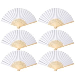 6pcs White Foldable Paper Fan Portable Chinese Bamboo Fans Wedding Gifts For Guest Birthday Party Decoration Supplies Kids Painting