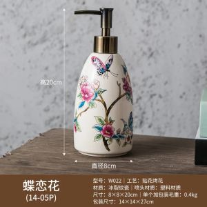 Vintage Floral Pattern Ceramic Hand Soap Dispenser Hand Press Refillable Reusable for Bathroom Vanity Countertop