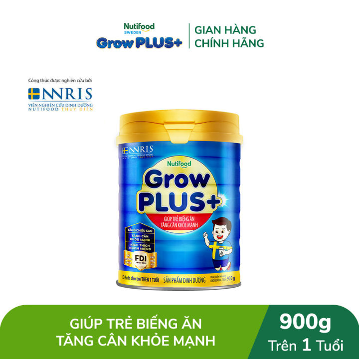 Sữa Bột Nutifood GrowPLUS+ Biếng Ăn (Xanh) 1+ - Hỗ Trợ Kích Thích Ngon Miệng, Tăng Cân Khỏe Mạnh (Lon 900g)