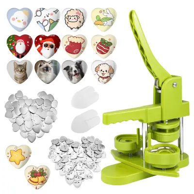 Heart Button Maker Machine DIY Gift No assembly required Badge Press Machine with 100 PCS Heart Badge Making Supplies & Heart Cutter