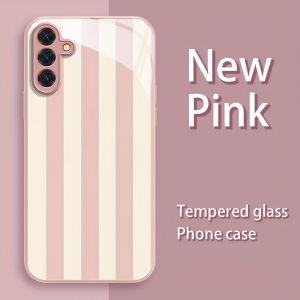 Sweet striped tempered glass phone case suitable for Samsung Galaxy S26 S25 S24 S23 S22 S20 FE/Ultra/Plus shockproof back cover