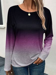 [Local Stock] ZEEMIN Autumn Fashion Gradient 3D Print Long Sleeve T-Shirt Womens Casual T-shirts Oversized Tops Y2K Tees Streetwear Female Clothing