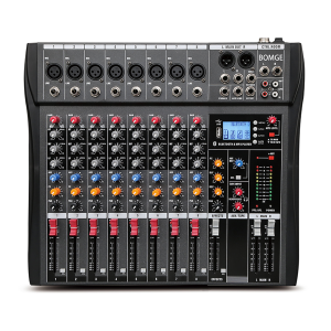 BOMGE Audio Mixer CT120S/CT80S/CT60S Series Stereo Mixer Professional Mixer Sound Board Console 12 Channel Desk System w/USB Audio Interface USB-B Recording BT Function 99 DSP Effects 48V Phantom Power Stereo DJ Studio FX Steel