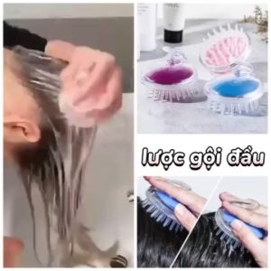 Lược gội đầu silicon massage đầu  lượt bàn chải tóc cao su mềm màu trắng giúp thư giãn da khi tắm ANGIHOME