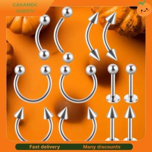 ❣️❣️❣️ 12Pcs Set Surgical Steel Silver Color Gold Plated Black Rainbow Ear Nose Eyebrow Labret Basic  Jewelry Set 8mm