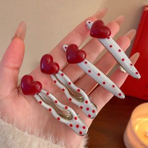 4pcs Red Love Cherry Dot Hairpins Sweet Cute Side Clip Hair Accessory for Women