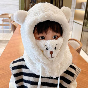 VREN Pluche Hoed Herfst Winter Schattige Kinderen Cartoon Sjaal Gemaskerde Capuchon Cap Dubbele Fleece Warmte Jongen Volwassen Ouder-Kind Baby Hoed