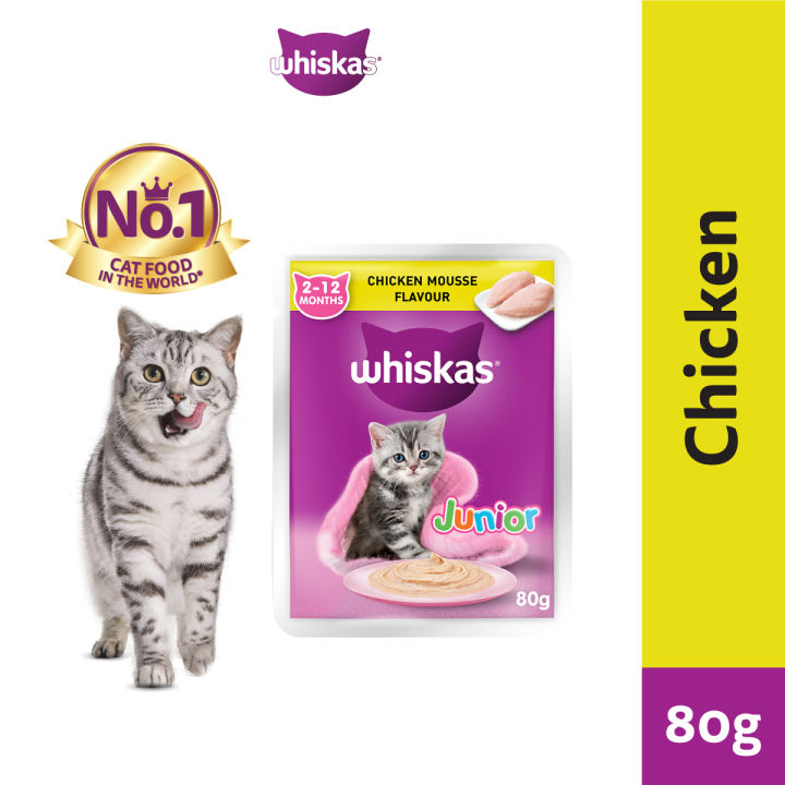 WHISKAS - Wet Cat Food for Kitten (2-12 month) in Chicken Mousse Flavour, 80g