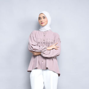 Mymoda 496 Atasan Crinkle Wanita kekinian | Blouse Lengan Balon | Atasan Lengan Panjang | Qeeza