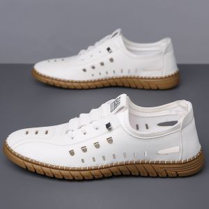 Free Shipping MenS Leather Shoes 2026 Summer Collection Lightweight And Breathable Casual Style With A Hollow Design Slip-On Style MenS Perforated Shoes MenS Perforated Shoes