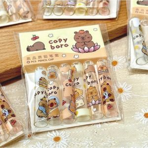 6Pcs/Set Kawaii Capybara Pencil Cap Cartoon Capybara Pen Topper Covers for Kids Cute Pencil Extender Stationery School Supplies