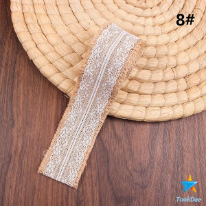 TookDee กว้าง 5cm ยาว 2m ม้วนริบบิ้นผ้ากระสอบแต่งด้วยลูกไม้สไตล์วินเทจ สำหรับตกแต่งของขวัญ Linen lace