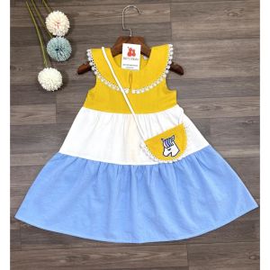 Đầm bé gáiváy trẻ em phối 3 màu cao cấp kèm túi siêu xinh cho bé BITIKIDS size 0-8 tuổi.