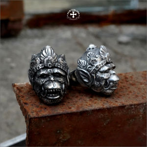 Pewterland Ringskull Hanoman Cincin Tengkorak 3D Bahan Logam Timah Pria dan Wanita