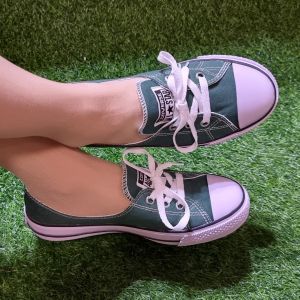 Sepatu wanita slip on flatshoes kasual kanvas hijau army import murah keren