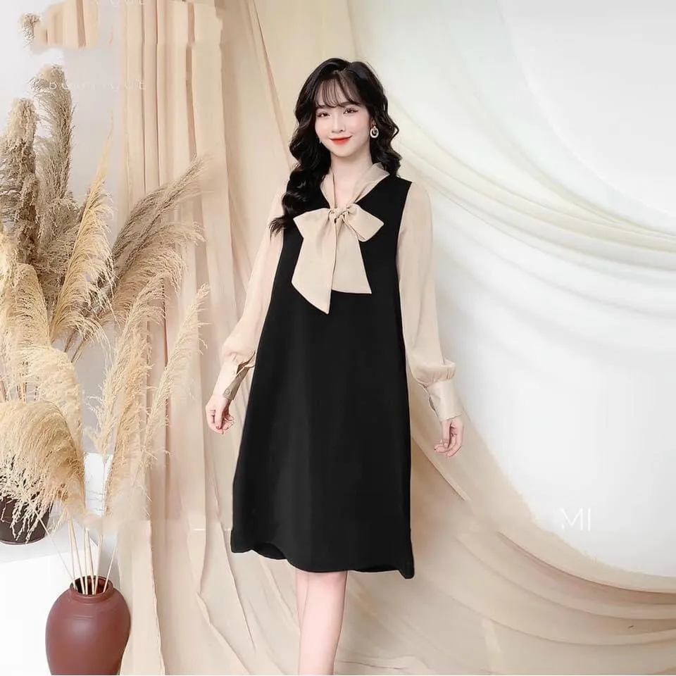 HÀNG CHÍNH HÃNG) Váy suông đen trễ vai sang chảnh và xinh xắn cho mẹ bầu  chuẩn thời trang công sở Hotmom - MixASale