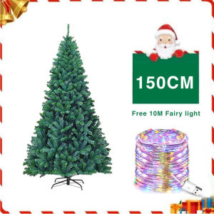 【BuyY 1 Take Fairy Light】Christmas Tree with decoration for home or Commercial Custom Luxury 5ftPure Green Pine Needle Tree With Christmas Lights 150cm Xmas Tree on Sale