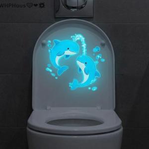 WP💓💛💖 Glow in the Dark Blue Dolphin Toilet Wall Stickers Removable Self Adhesive Decals for Restroom Decor