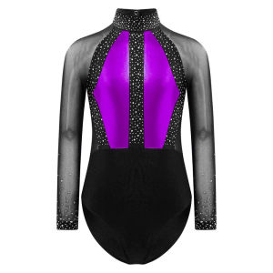 เด็กสาวแขนยาวบัลเล่ต์เต้นรำชุดยิมนาสติกลีลา L Eotards กับกางเกงขาสั้นสเก็ตประสิทธิภาพบอดี้สูท J Umpsuit ชุด