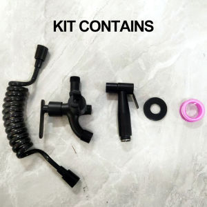 Murah SSet Jet Shower Kloset dan Kran Cabang Shower Hitam dan Perak Jet Washer Toilet / Kamar Mandi Kran Air Double Kran Washing Machine Bidet Spray / Kran Shower Semprot Toilet 1/2 Inch