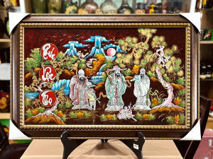 Tranh sơn mài Thanh Bình Lê- PHÚC LỘC THỌ đắp nổi hàng xuất khẩu  size 50x80cm ( tặng kèm khung)