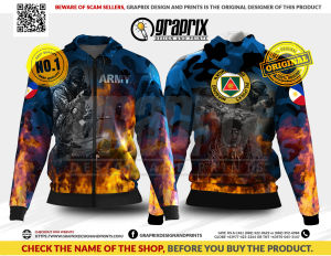 ARMY ON FIRE Hoodie Jacket Zipper with Pocket Full Sublimation