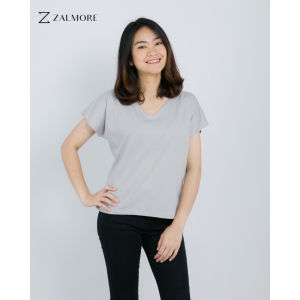 Zalmore Women Vneck Loose T-Shirt Premium Cotton - Kaos Wanita