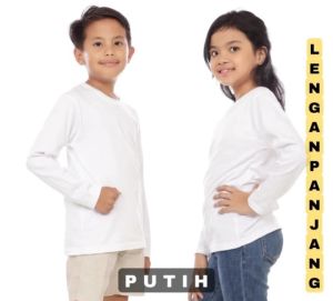 Kaos Oblong Polos Panjang Anak Putih - Kaos Polos Lengan Panjang Anak Tanggung - Kaos Polos Panjang Putih
