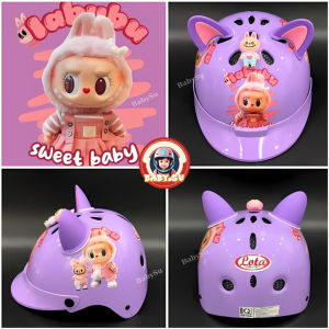 Mũ bảo hiểm trẻ em Labubu Cabypara gắn sticker 3D dễ thương chính hãng công ty Long Thanh đạt chuẩn an toàn giao thông