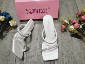 Korean sandals block heel closed Genuine Leather One word buckle shoes 3inch 2024.12