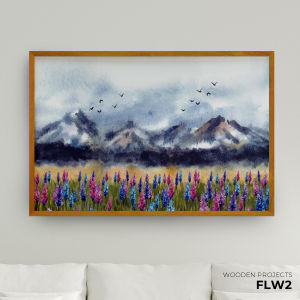 Wooden Projects Hiasan Dinding Frame Kayu Premium Wall Decor Pajangan Kamar Rumah Aesthetic Dekorasi Ruang Tamu Pemandangan Bunga - FLW
