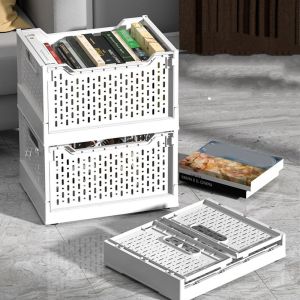 SFHDF Plastic Folding Storage Box Stackable Large Capacity Book Storage Basket Durable with Wheels Foldable Closet Organizers Dormitory