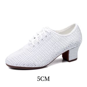 White Square Dancer Mid Heel Ox Muscle Soft Sole Latin Breathable Dance Shoes