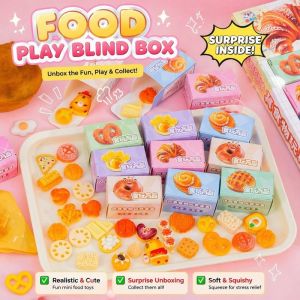 SKISOPGO Mini Food Blind Box Squishy Toy Cartoon Bread Pretend Play Toy Fidget Toy Set Kid Dollhouse Toy Gift