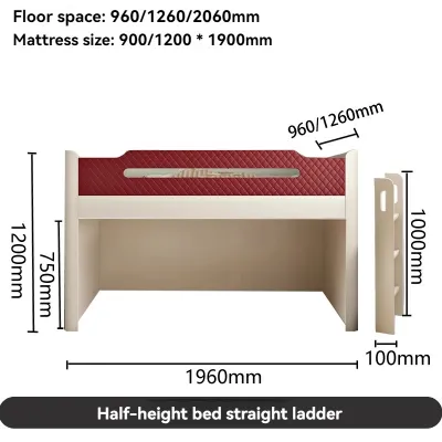 Light luxury noble childrens bed Half height bed Multi-functional small single bed with desk wardrobe