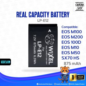 WIXEL Baterai Kamera LP-E12 for Canon EOS M100 / M200 / 100D / M10 / M50 / Rebel SL1 / PowerShot SX70 HS Real Capacity Batre Batrai Camera Battery Dual Double Power LPE12