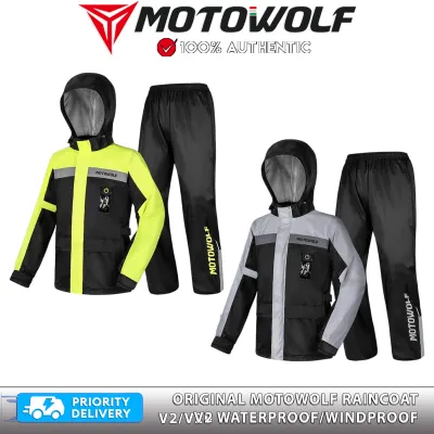 Original Motowolf Raincoat V2 / V2B Premium Raincoat with Attached Shoe Cover & 2 Warning LED Lights MDL0402B