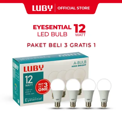LUBY Lampu Bohlam LED A Bulb Multipack 12 Watt Cahaya Putih Beli 3 Gratis 1 Eyesential