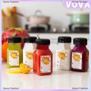 [COD] Home Fashion Drink Container 4Pcs Juice Bottles 120ml Empty Clear Coffee Milktea Square Plastic Bottle With Lid