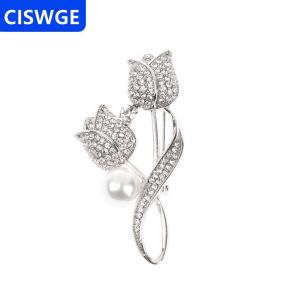 [COD] CISWGE AUTOPARTS 1 cái Trâm Rhinestone Tulip hoa Trâm chống chói phù hợp với trâm cổ áo pin đồ trang sức