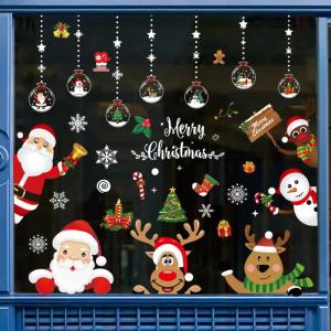 Christmas Decorative Snowflake Window Stickers Elk Snowman Christmas Tree Static Sticker Santa Xmas Window Stickers Glass Door Decor
