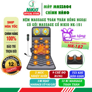 Nệm Massage Toàn Thân Đệm Mát Xa lưng Nikio NK-151 - Con Lăn 3D Xoa Bóp Kết Hợp Rung Nhiệt Sưởi Túi Khí Tạo Cảm Giác Thư Giãn