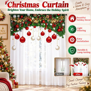3D Printed Christmas Sheer Curtain 3D Digital Print Voile For Bedroom Living Room Christmas Window Curtain New Festive Series Decor Easy Install Drapes