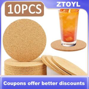 【ZTOYL】 10PCS Cup Mat Natural Round Wooden Pad Durable Non-Slip Cork Coaster Tea Coffee Mug Drinks Holder For Table Decor DIY Tableware