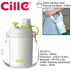 Cille 450ml/580ml Cute Dual Head 316SS Stainless Steel Vacuum Flask Thermos Water Bottle With Strap