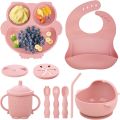 Baby Weaning Set, Silicone Baby Feeding Set(10 Pcs), Toddler Weaning Set with Adjustable Bib, Suction Bowl, Plate, Fork, Spoon, Water & Snack Cup Kit, Baby Led Weaning Kit for Babies and Kids. 